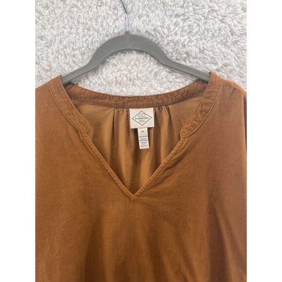 Women's 4X Blouse Corduroy Golden Brown V-Neck Long Sleeve Lightweight Comfort - Picture 2 of 8